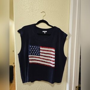 White Birch Sequin American Flag Navy Vest